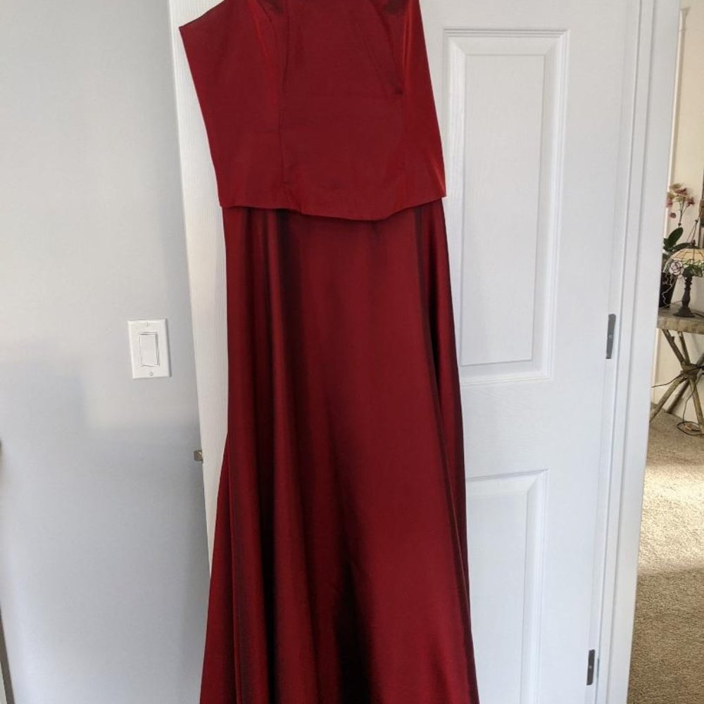 Floor length garnet evening dress